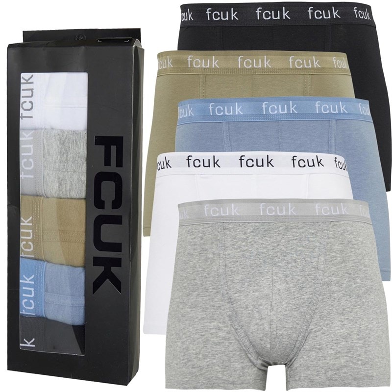 French Connection Mens FCUK Five Pack Boxers FCUK21-Black/Light Blue/Light Khaki/Grey/White - Image 1
