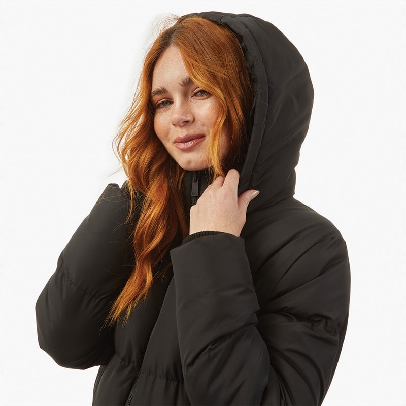 French Connection Womens Long Length Hooded Puffer Coat Black - Image 3