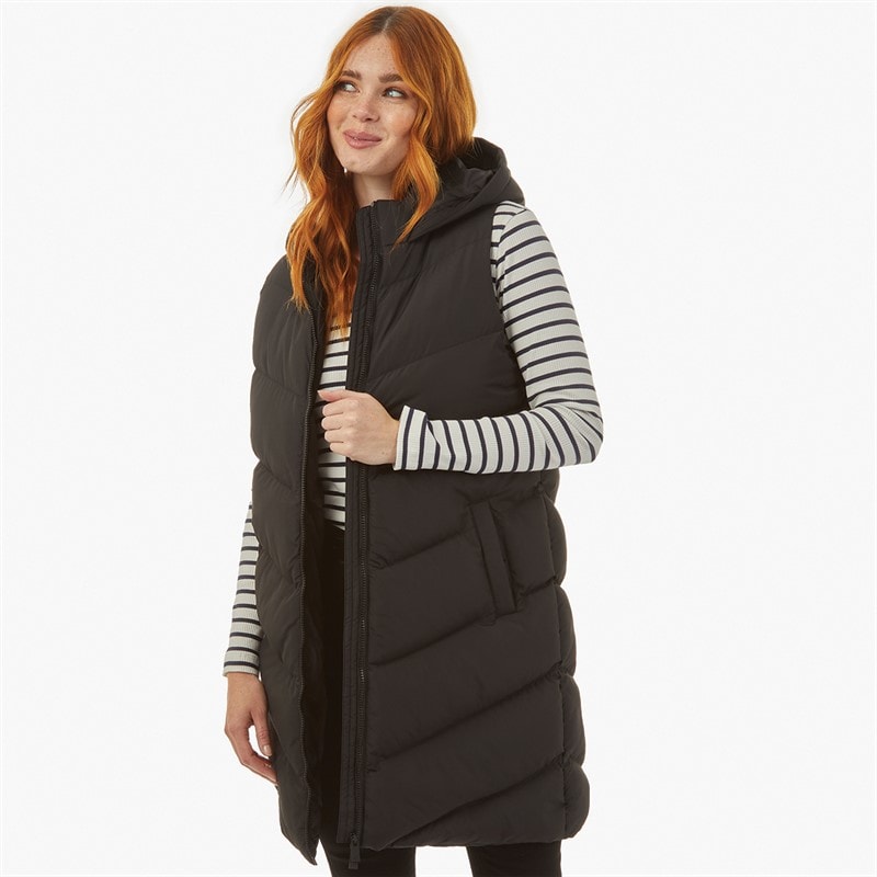 French Connection Womens Long Chevron Hooded Gilet Black