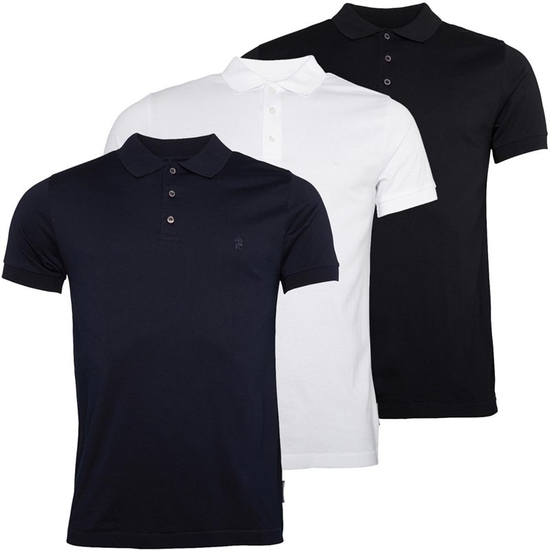 French Connection Mens Three Pack Jersey Polo Shirts Multi 2 -Black/White/Marine