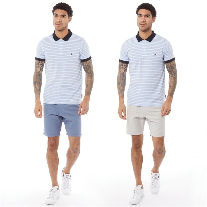 French Connection Mens Chino Two Pack Shorts Multi 5 - Light Grey/Light Blue - Image 3