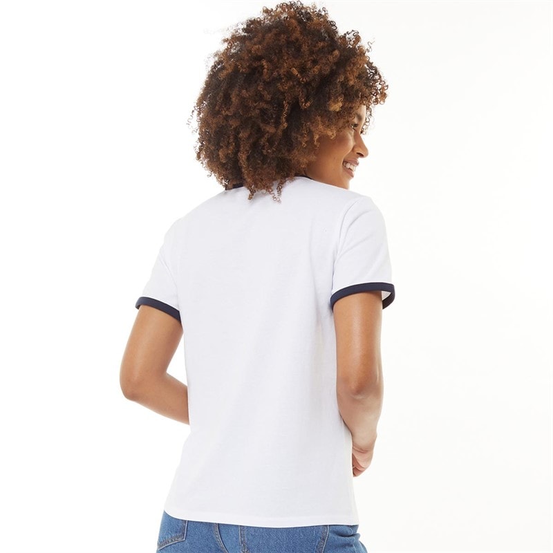 French Connection Womens Ringer Collegiate T-Shirt White/Dark Navy - Image 3