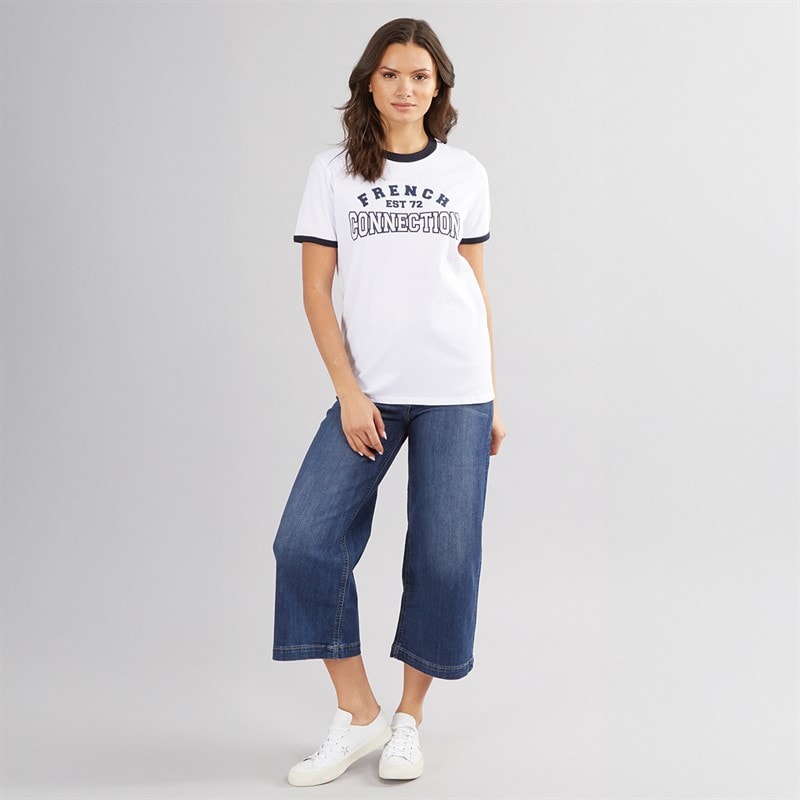 French Connection Womens Ringer Collegiate T-Shirt White/Dark Navy - Image 4