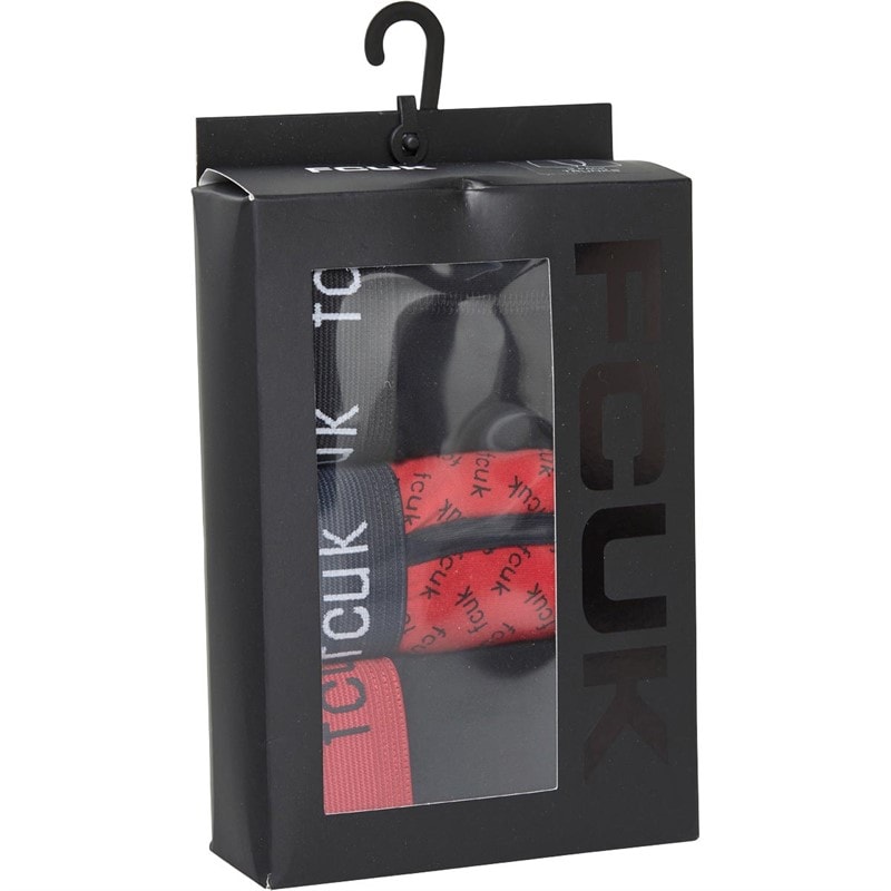 French Connection Mens FCUK Three Pack Boxers Black/Red Print/Black - Image 2