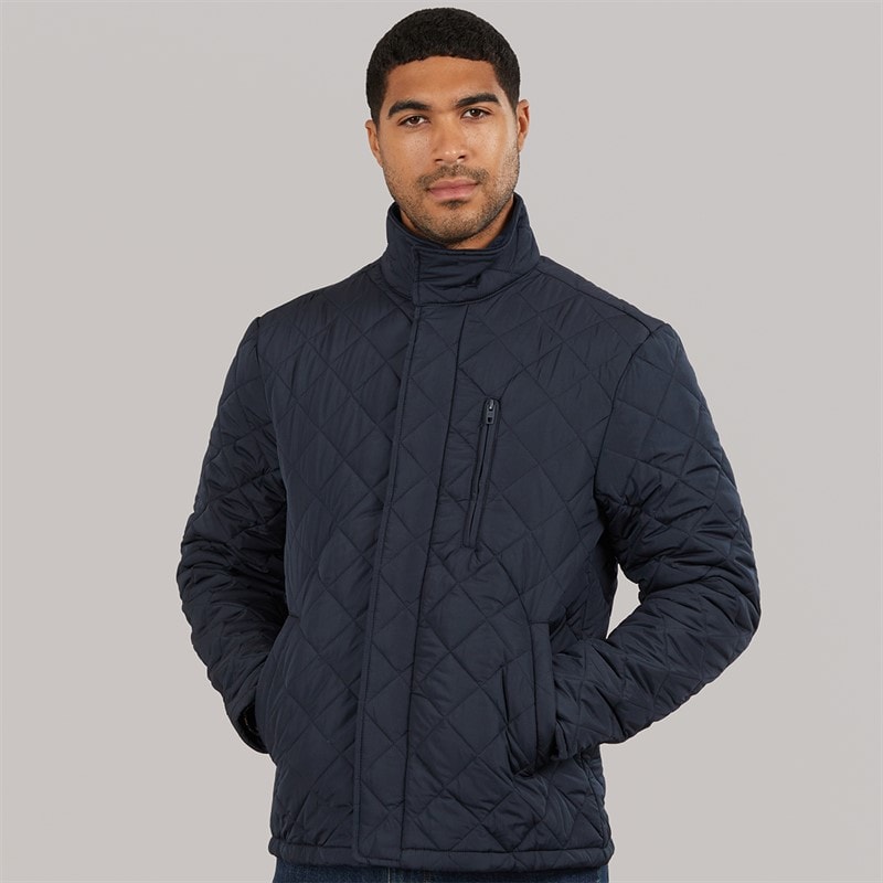 French Connection Mens Diamond Quilted Wad Jacket Marine - Image 3