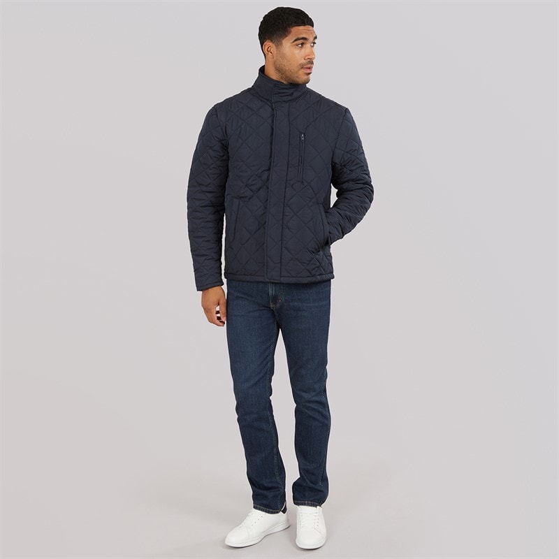 French Connection Mens Diamond Quilted Wad Jacket Marine - Image 5