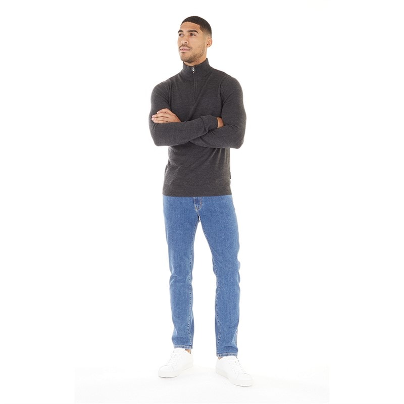 French Connection French Connection Mens Cash 1/4 Zip Jumper Charcoal Melange - Image 3