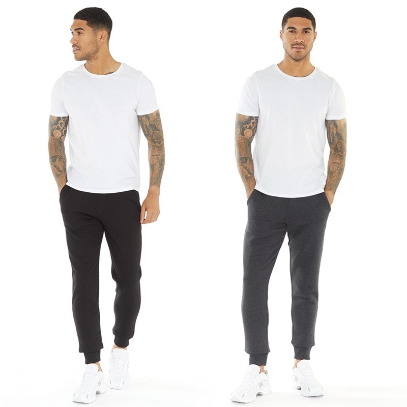 French Connection Mens Two Pack Joggers Black/Charcoal Melange - Image 3