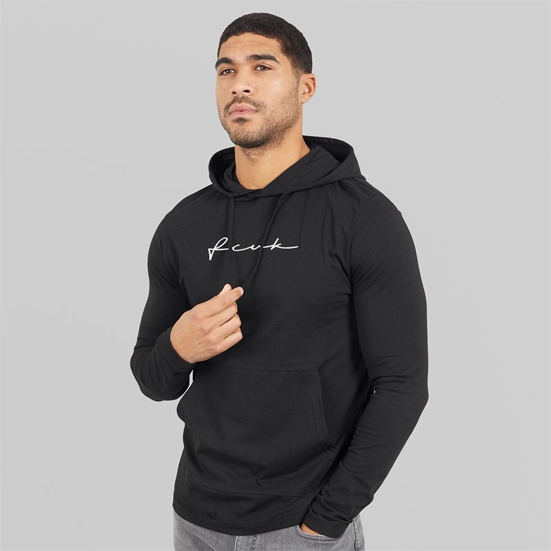 French Connection Mens Scribble Long Sleeve Hooded Top Black/White - Image 1