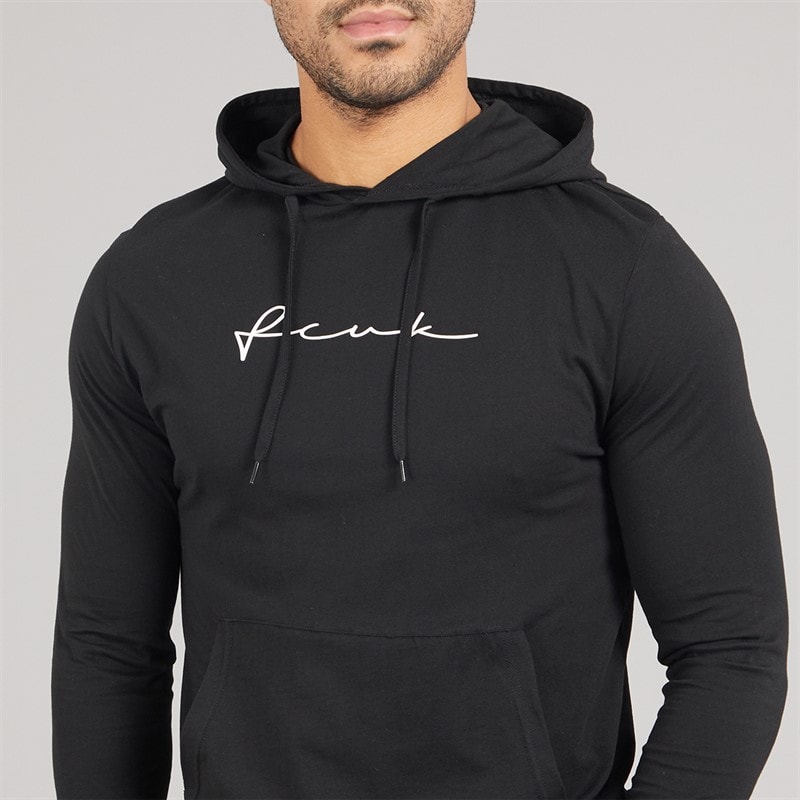 French Connection Mens Scribble Long Sleeve Hooded Top Black/White - Image 3