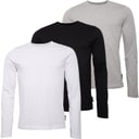 French Connection Mens Three Pack Long Sleeve Crew T-Shirts Multi - Black/White/Light Grey Melange