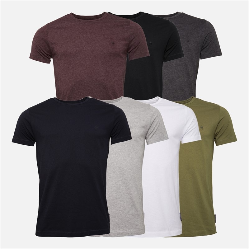 French Connection Mens Seven Pack Crew T-Shirts Multi - Black/White/Marine/Light Grey Marl/Charmel/Chatmel/Khaki