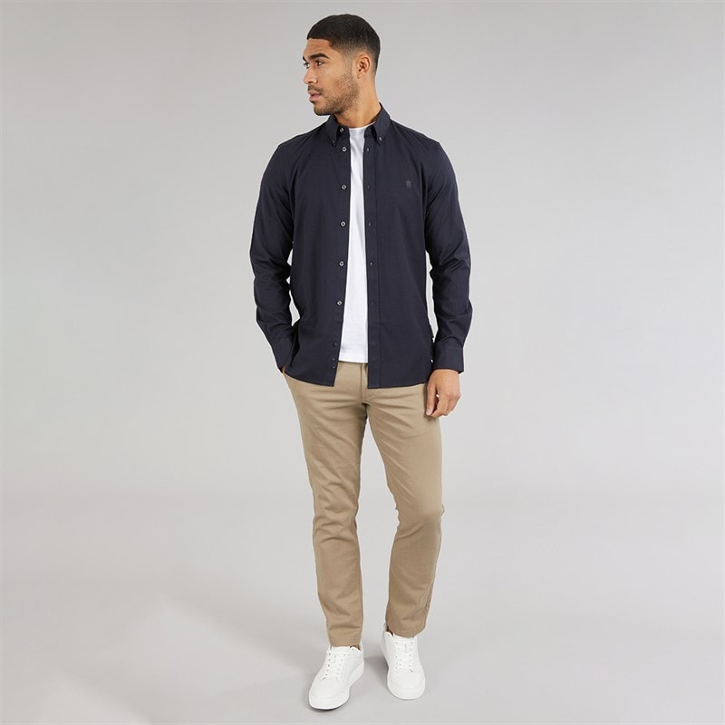 French Connection Mens Long Sleeve Oxford Shirt Solid Marine/Gunmetal - Image 3