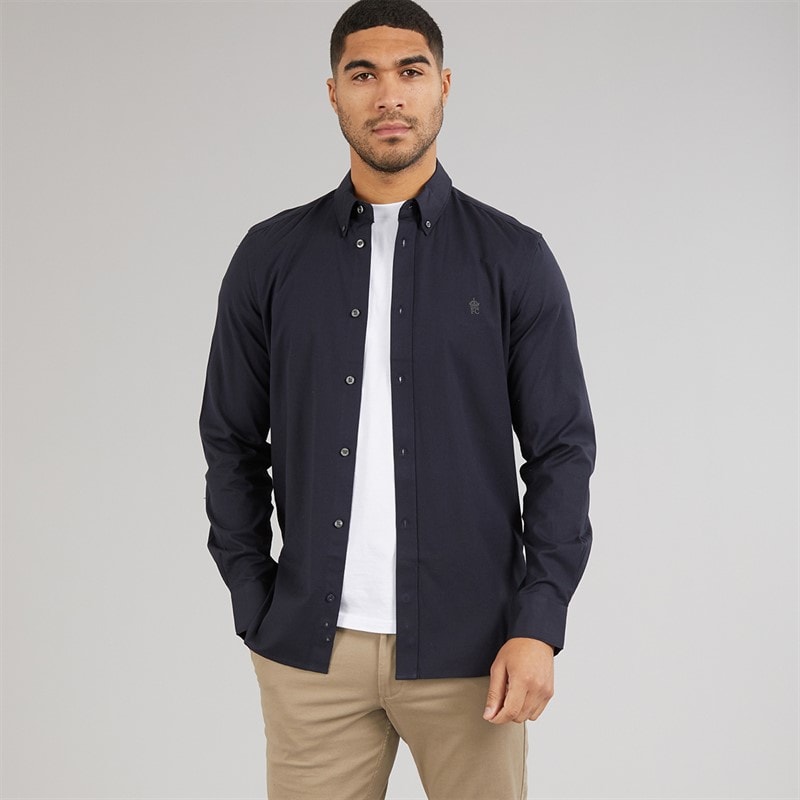 French Connection Mens Long Sleeve Oxford Shirt Solid Marine/Gunmetal - Image 4