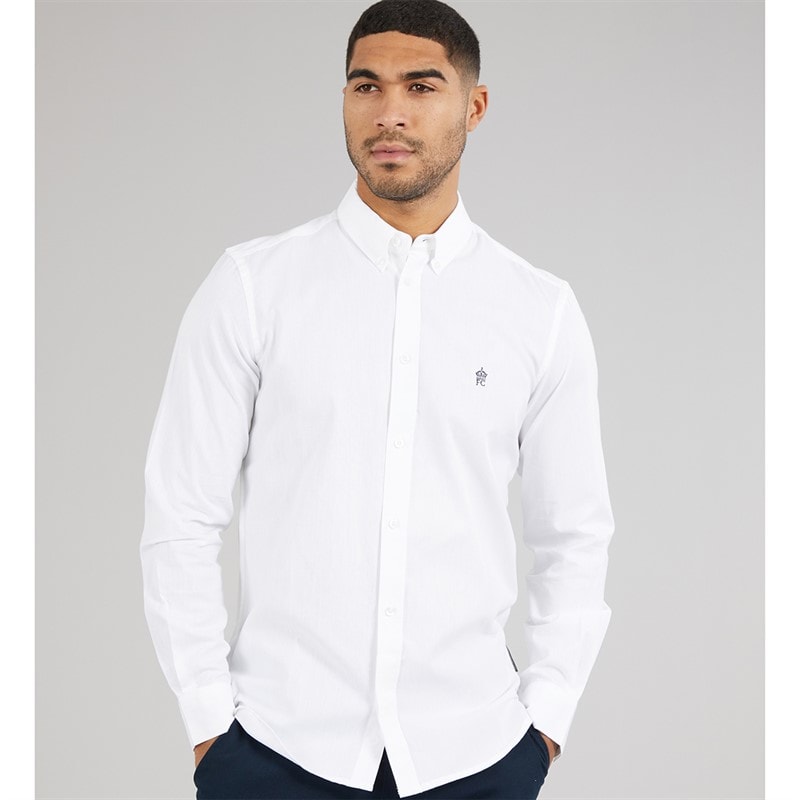 French Connection Mens Long Sleeve Oxford Shirt White/Marine