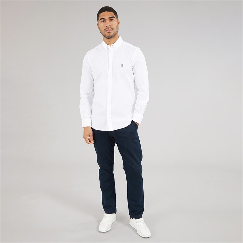 French Connection Mens Long Sleeve Oxford Shirt White/Marine - Image 3