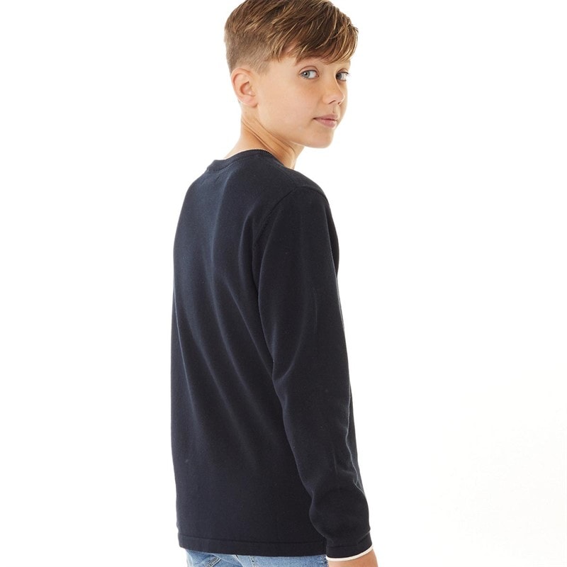 French Connection Boys Plain Tipped Knitted Jumper Navy - Image 2
