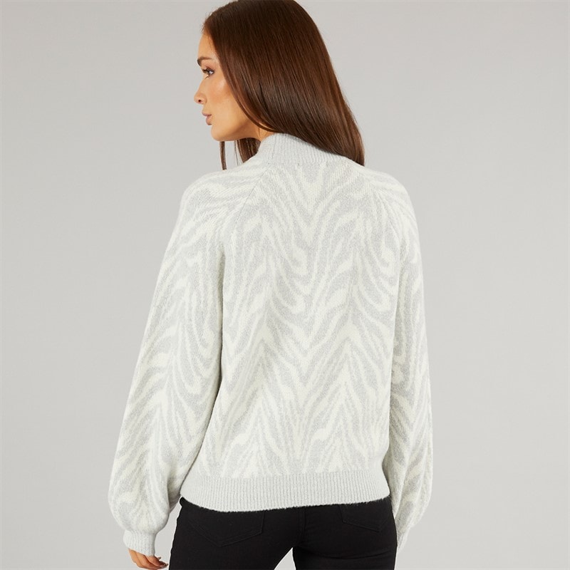 French Connection Womens Animal Crew Jumper Light Grey Melange - Image 2