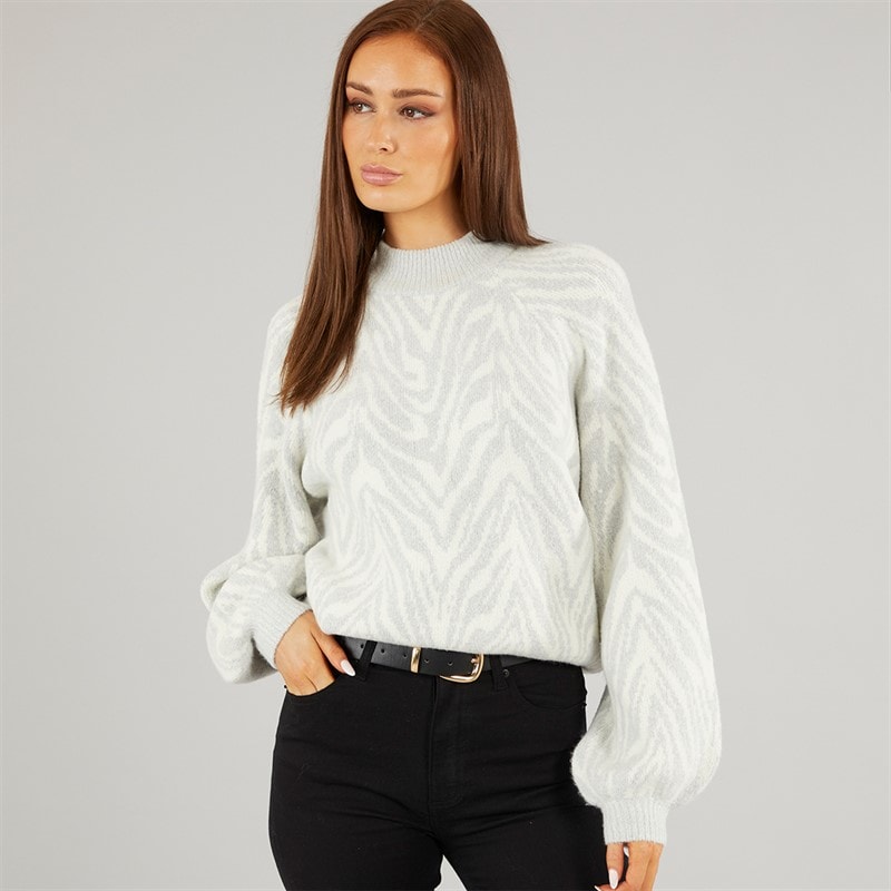 French Connection Womens Animal Crew Jumper Light Grey Melange - Image 3
