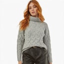 French Connection Womens Cable Roll Jumper Light Grey Melange