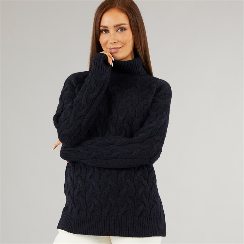 French Connection Womens Cable Roll Jumper Dark Navy