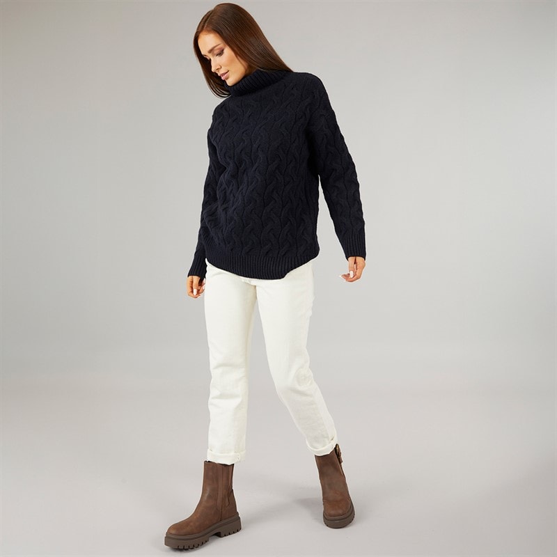 French Connection Womens Cable Roll Jumper Dark Navy - Image 4