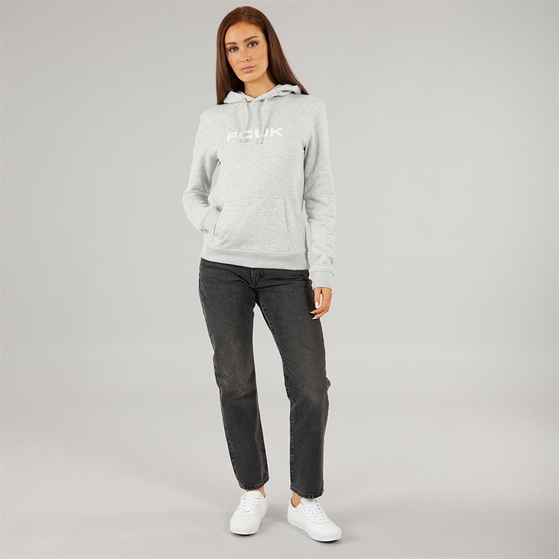 French Connection Womens FCUK Hoodie Light Grey Melange/White - Image 4