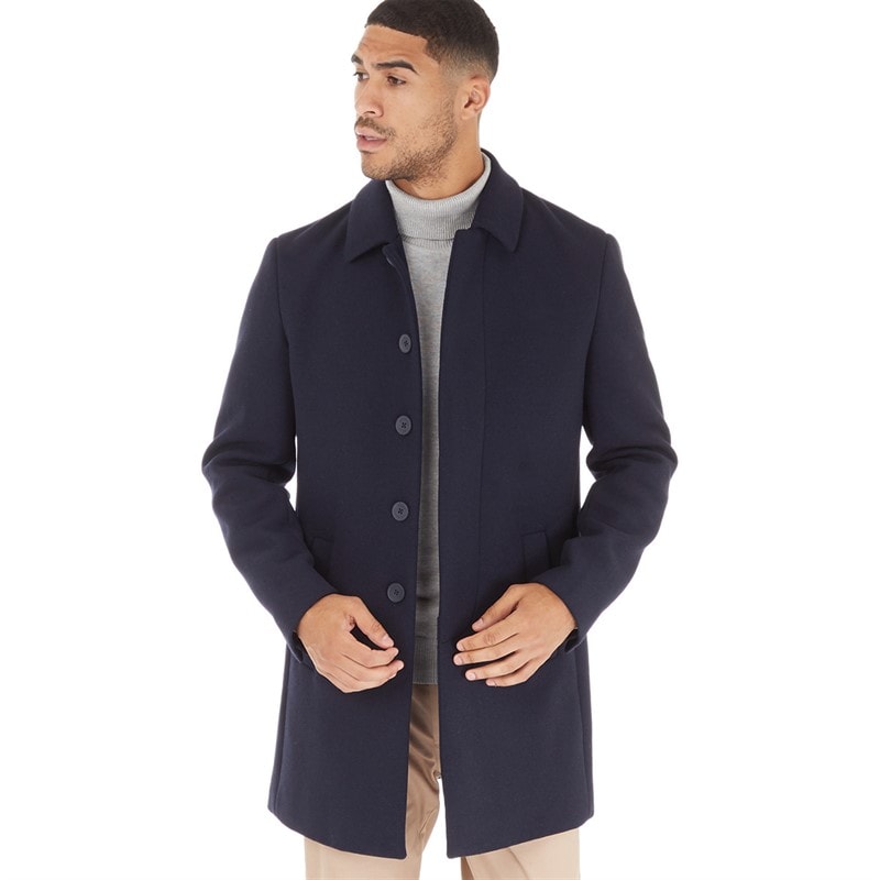 French Connection Mens SB Collar Wool Coat Marine - Image 1