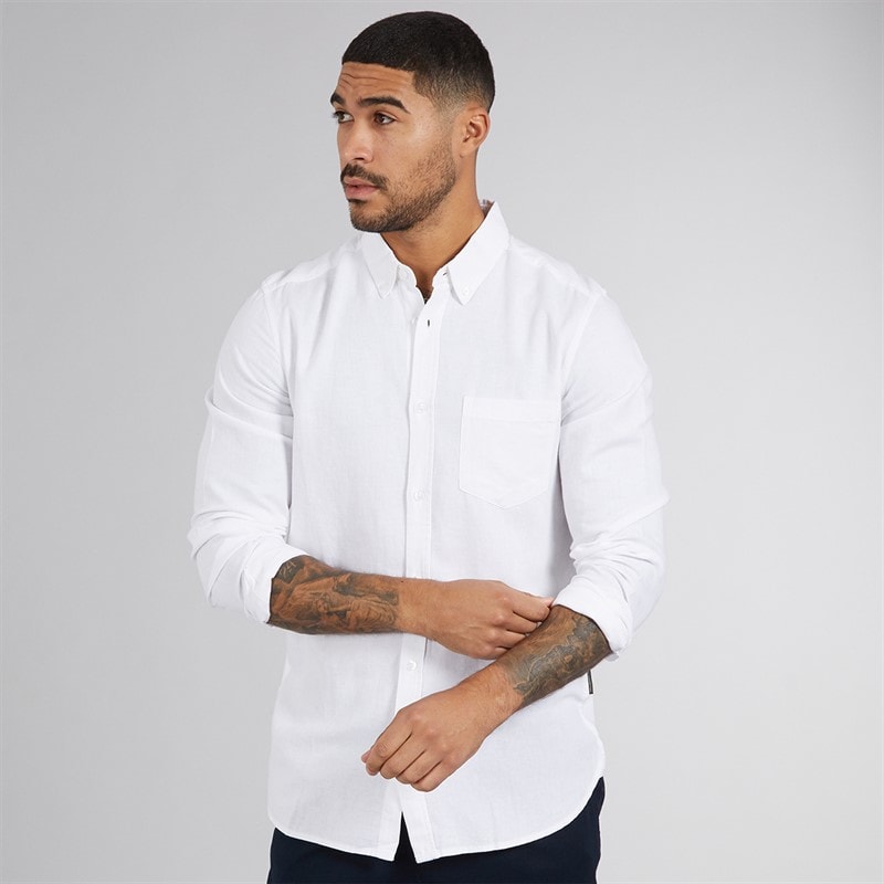 French Connection Mens Long Sleeve Linen Shirt White - Image 1
