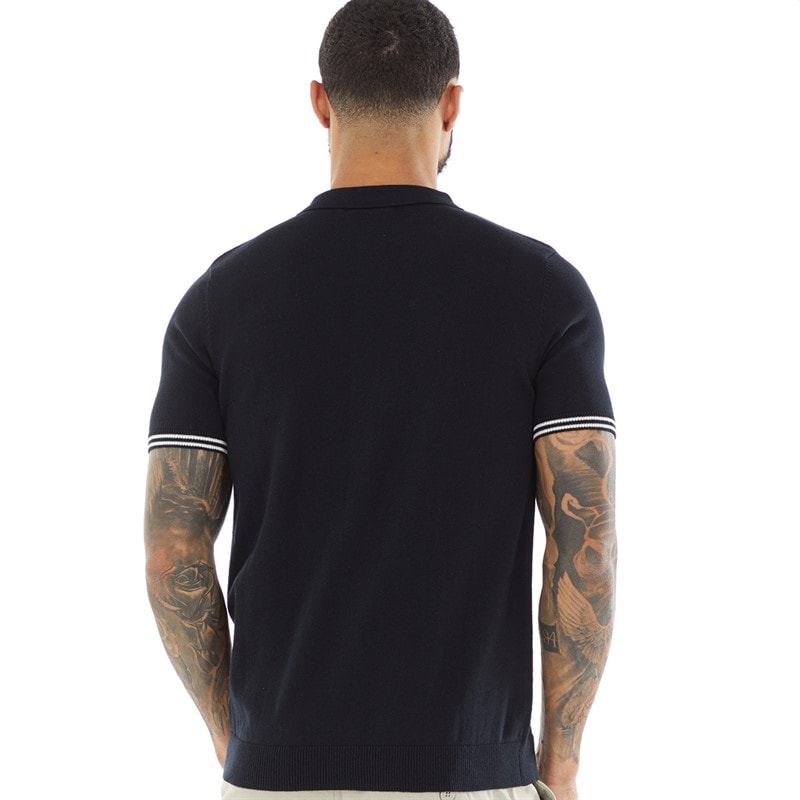 French Connection Mens Short Sleeve Tipped Knitted Shirt Marine/Ecru - Image 2