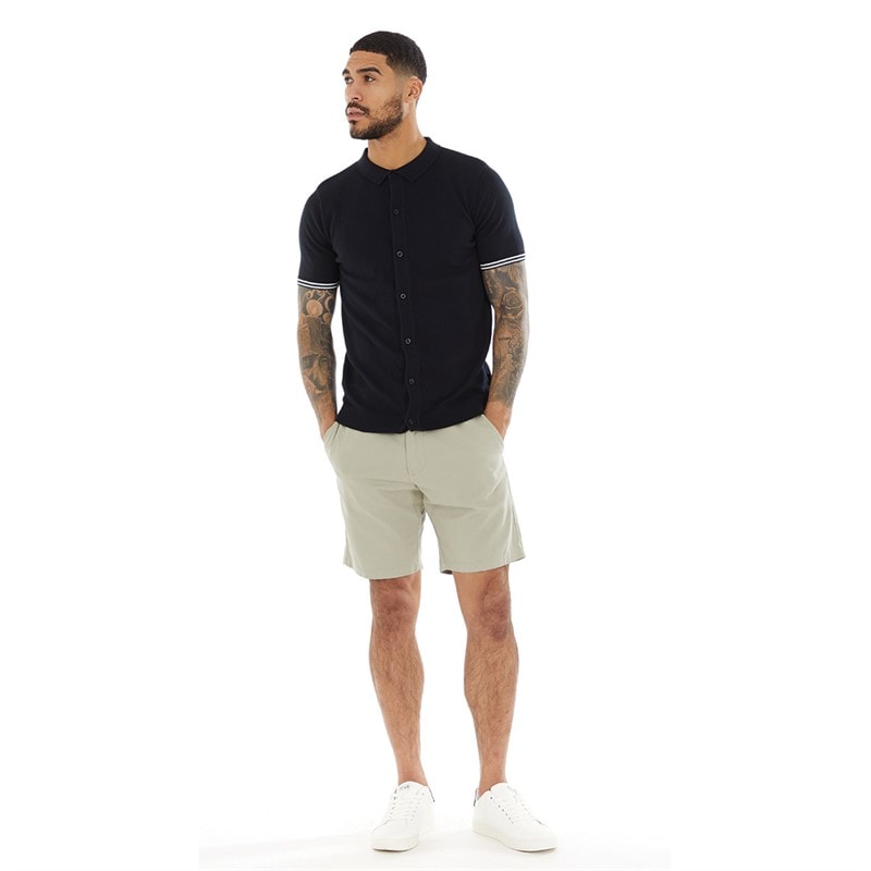 French Connection Mens Short Sleeve Tipped Knitted Shirt Marine/Ecru - Image 3