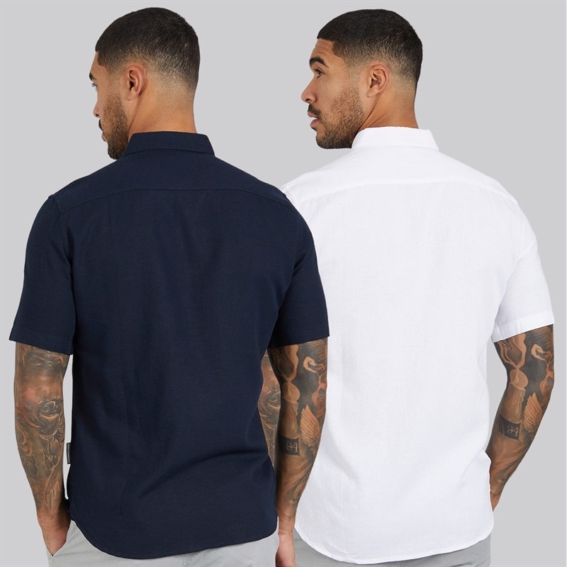 French Connection Mens Two Pack Short Sleeve Linen Shirts White/Marine - Image 2