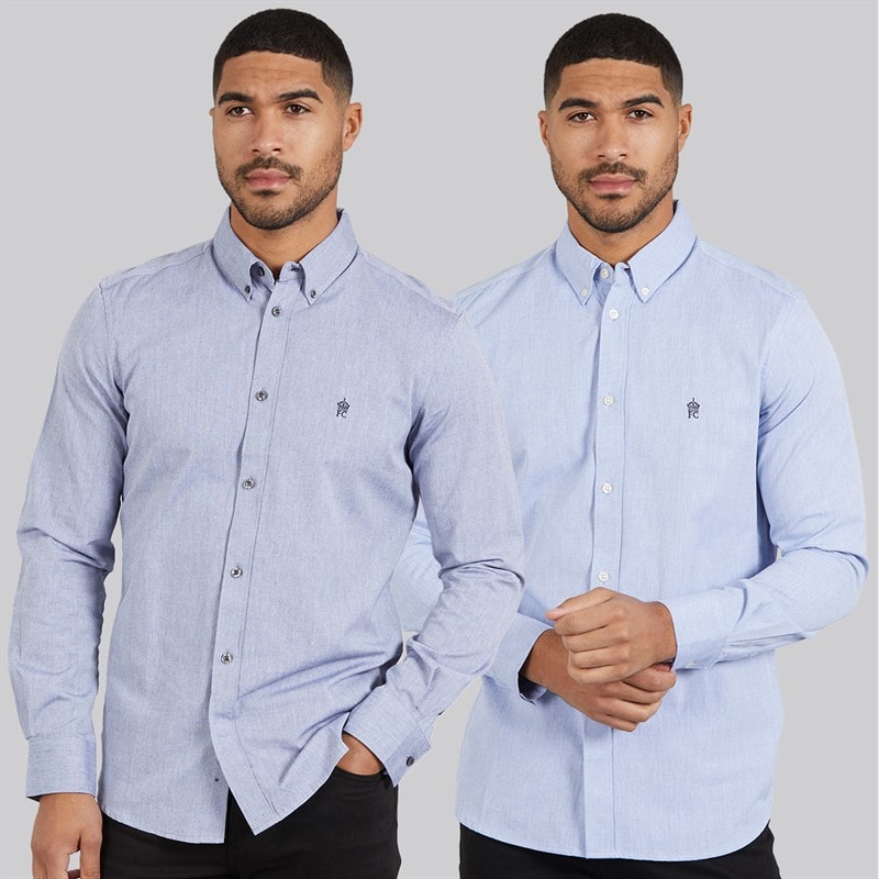 French Connection Mens Two Pack Long Sleeve Oxford Shirts Sky/Marine - Image 1