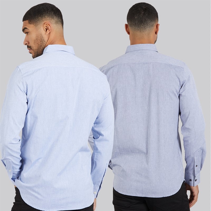 French Connection Mens Two Pack Long Sleeve Oxford Shirts Sky/Marine - Image 2