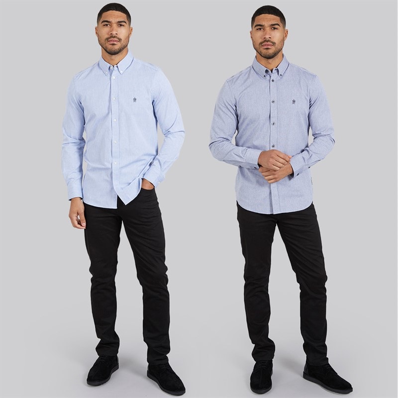 French Connection Mens Two Pack Long Sleeve Oxford Shirts Sky/Marine - Image 4