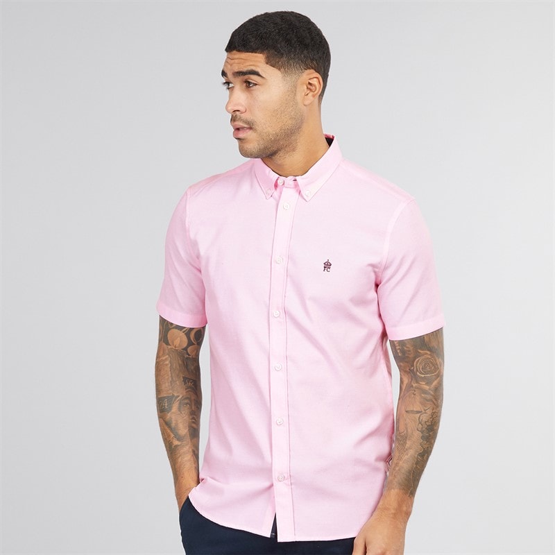 French Connection Mens Short Sleeve Oxford Shirt Pink