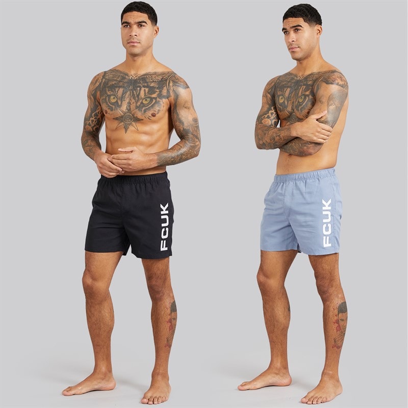 French Connection Mens FCUK Two Pack Swim Shorts Multi 1 - Marine/Light Blue - Image 3