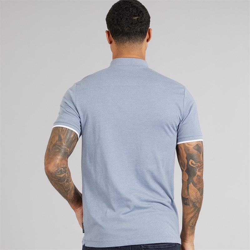 French Connection Mens Piping Polo Shirt Light Blue Mel/White - Image 2