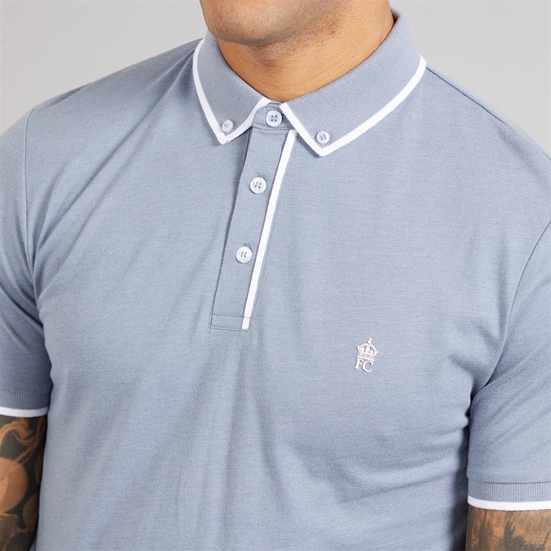 French Connection Mens Piping Polo Shirt Light Blue Mel/White - Image 3