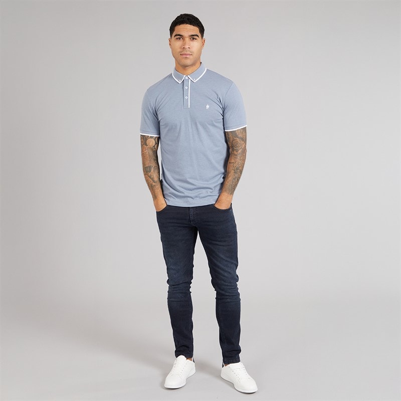 French Connection Mens Piping Polo Shirt Light Blue Mel/White - Image 4