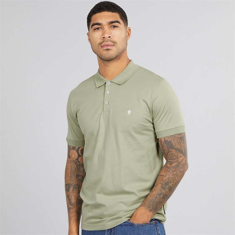 French Connection Mens Jersey Polo Shirt New Sage/White - Image 1