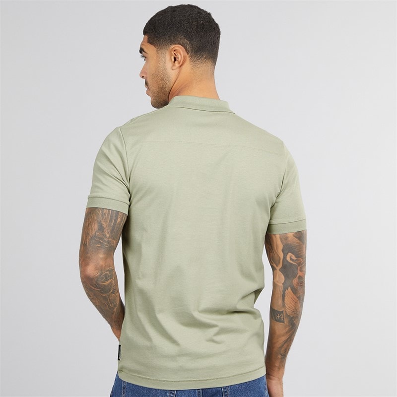 French Connection Mens Jersey Polo Shirt New Sage/White - Image 2