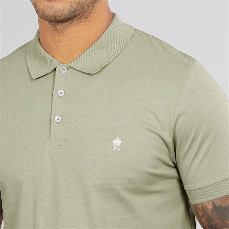 French Connection Mens Jersey Polo Shirt New Sage/White - Image 3