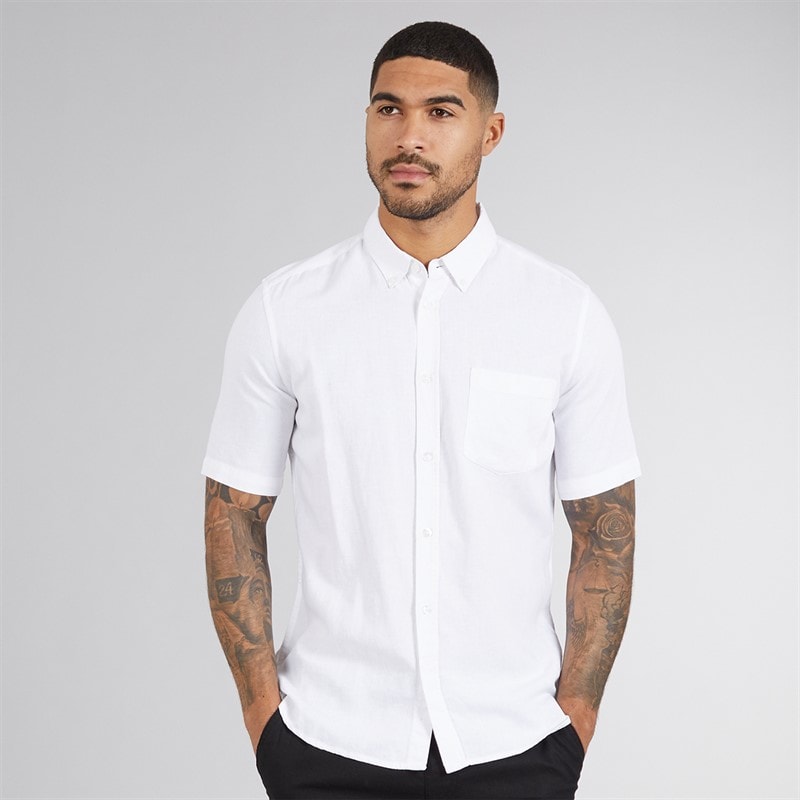 French Connection Mens Short Sleeve Linen Shirt White - Image 1
