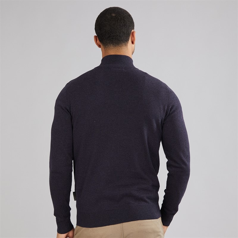 French Connection Mens Cotton 1/4 Zip Jumper Marine Mel - Image 2