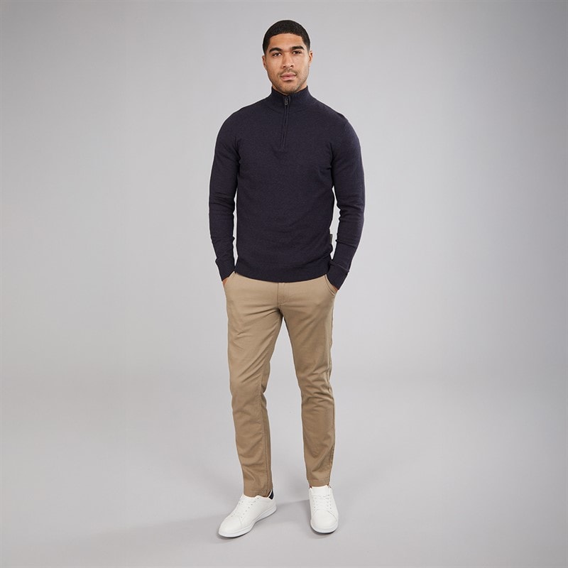 French Connection Mens Cotton 1/4 Zip Jumper Marine Mel - Image 3