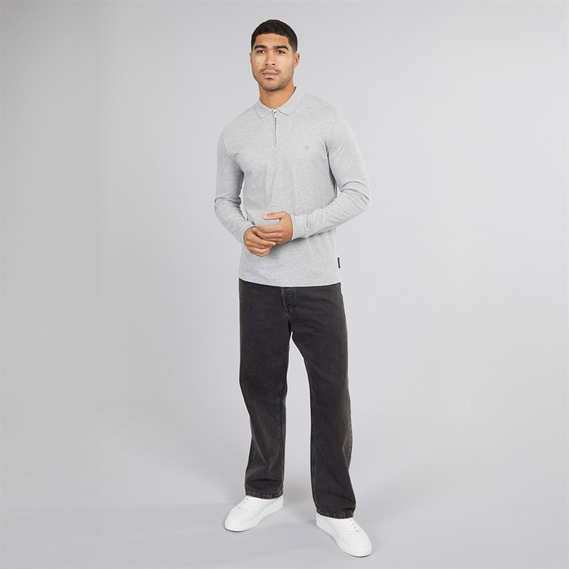 French Connection Mens Jersey Zip Long Sleeve Polo Shirt Light Grey Mel - Image 4