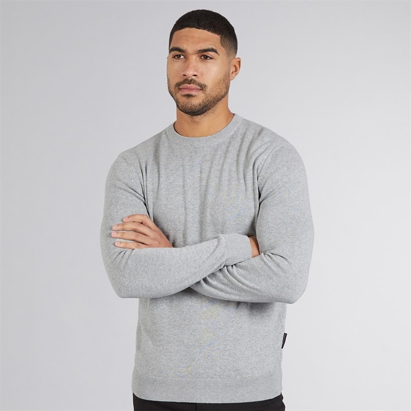 French Connection Mens Cotton Crew Neck Jumper Light Grey Mel