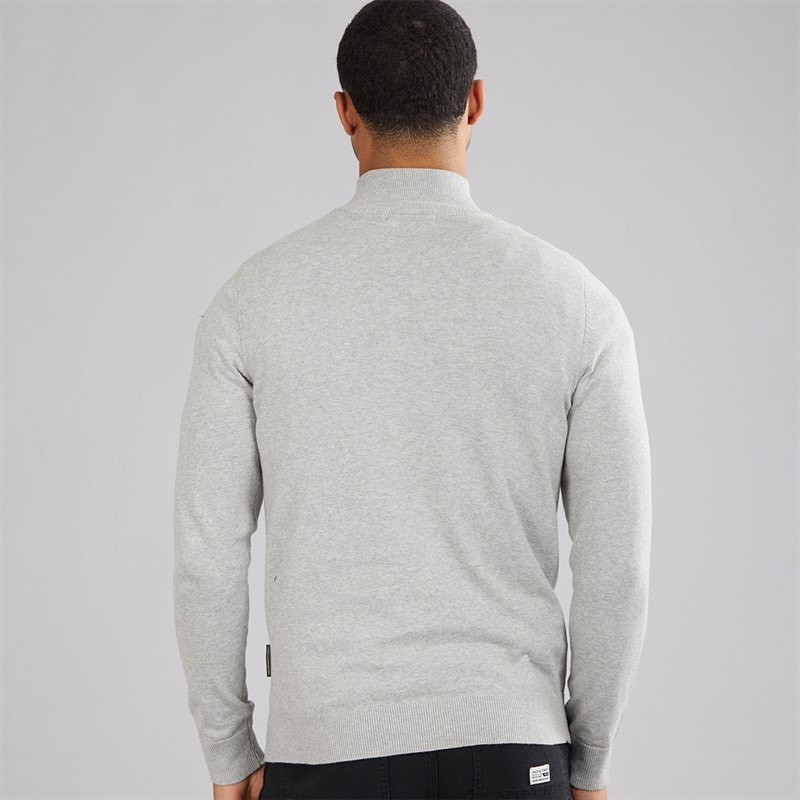 French Connection Mens Cotton 1/4 Zip Jumper Light Grey Mel - Image 2