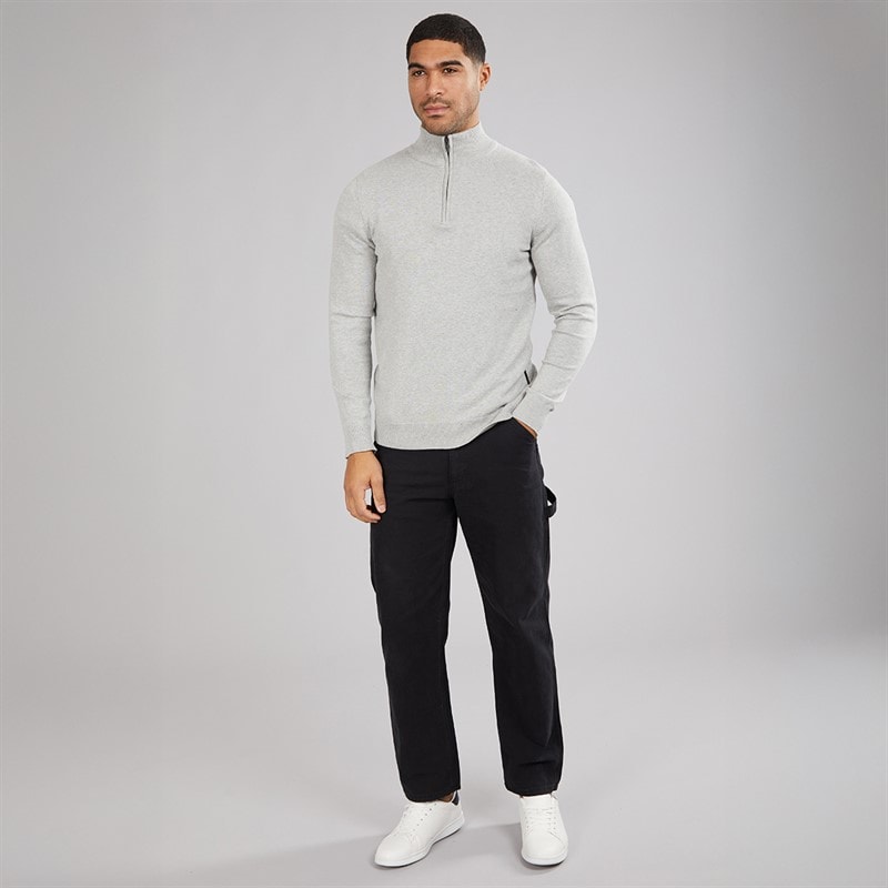 French Connection Mens Cotton 1/4 Zip Jumper Light Grey Mel - Image 3